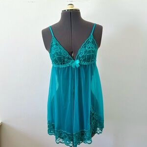 Frederick's of Hollywood Turquoise Lace Chemise